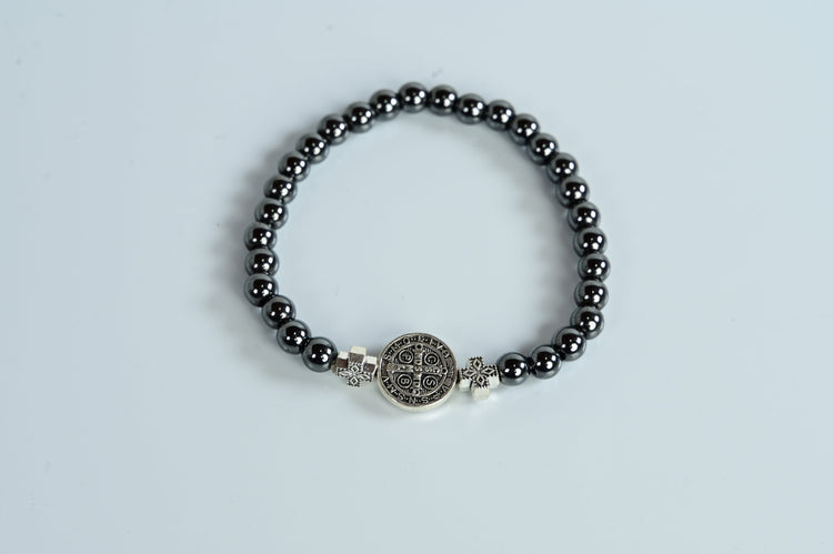 Pulseira Masculina Medaglione Hematita e Legna