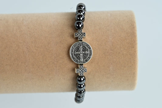 Pulseira Masculina Medaglione Hematita e Legna